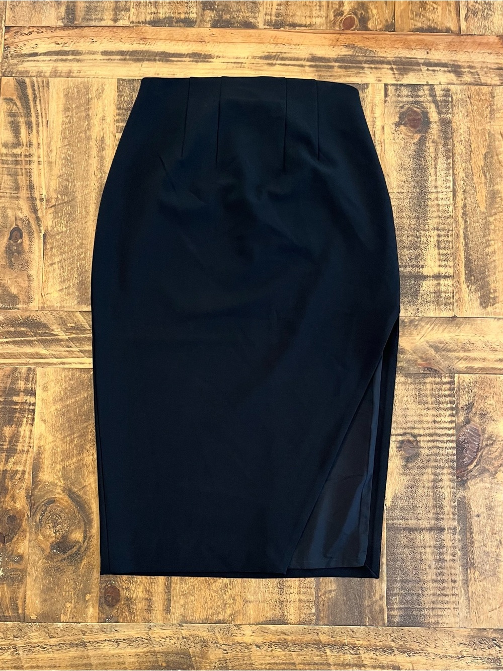 Express Stylist Super High Waisted Side Slit Midi Pencil Skirt in Black